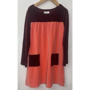 Hanna Andersson Dress Girls Size 6/7 Wine Peach Velour long Sleeve Knee Length